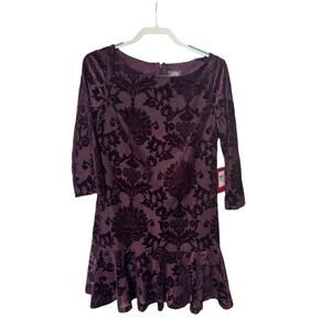 NWT Vince Camuto Women’s Dress Flocked Purple Velvet Cocktail Party Sz 8